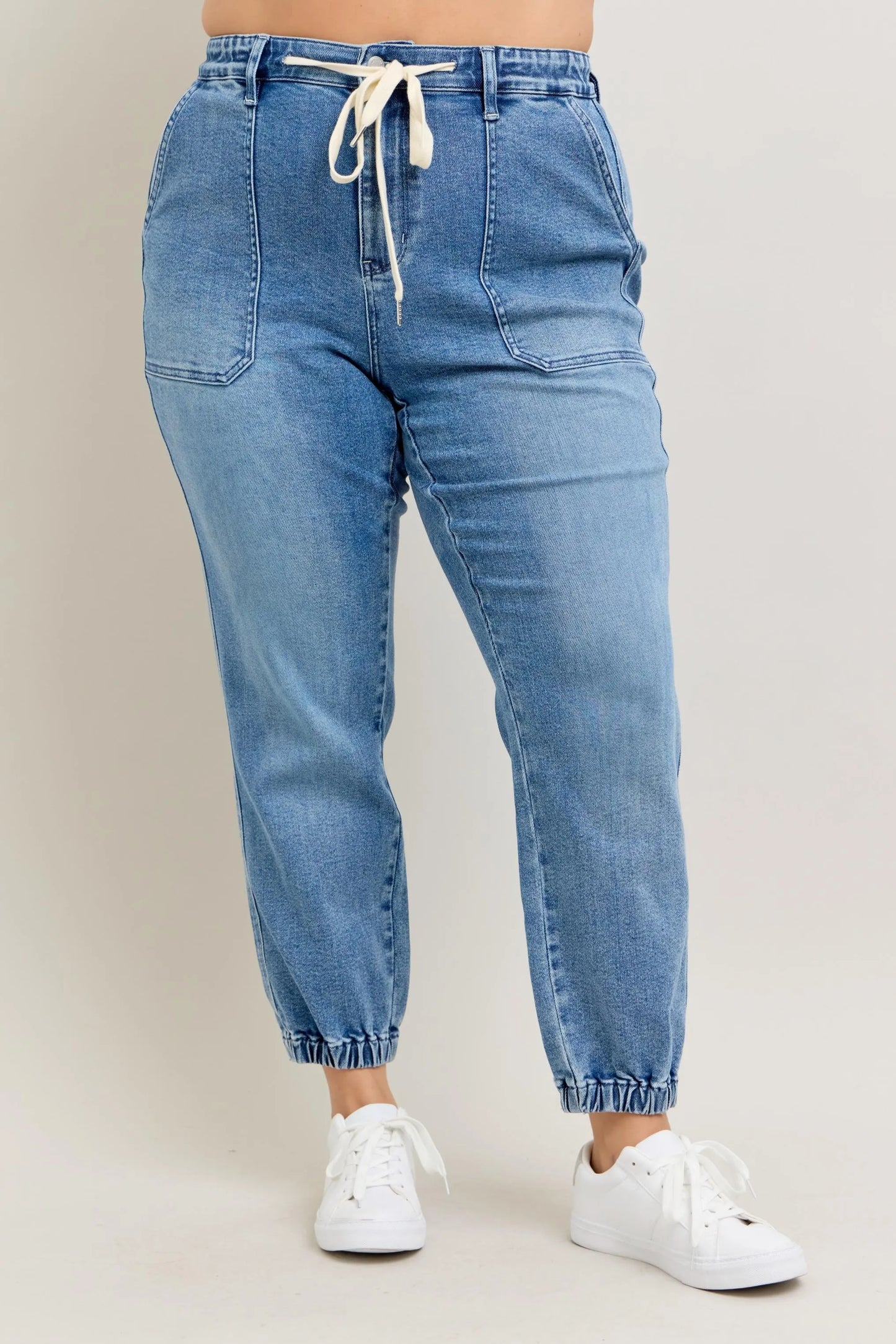 Judy Blue Women's High Waist Denim Joggers Stretchy Drawstring Waist Casual Jeans